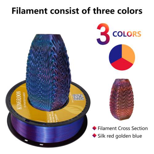 Kingroon PLA Silk üçlü renk Filament - Kırmızı Altın Mavi - 1,75 - 1KG - 1