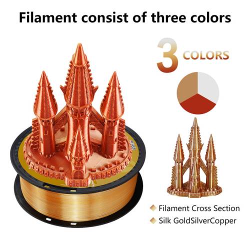 Kingroon PLA Silk üçlü renk Filament - Altın Gümüş Bakır -1.75 - 1KG - 2