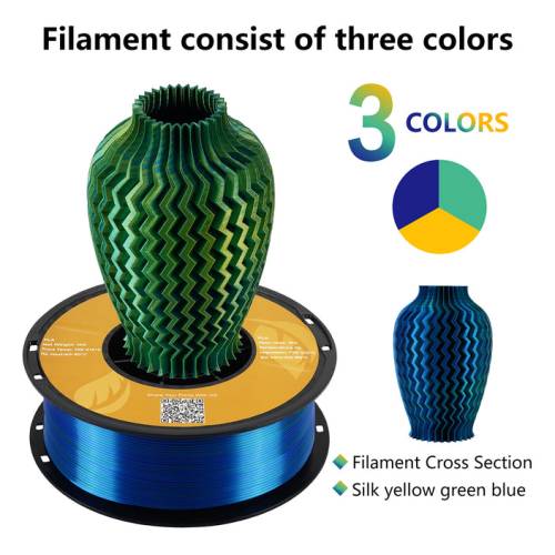 Kingroon PLA Silk üçlü renk Filament - Sarı Mavi Yeşil- 1.75 - 1KG - 1