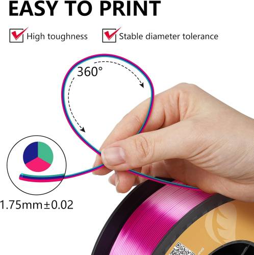 Kingroon PLA Silk üçlü renk Filament - Kırmızı Yeşil Mavi - 1.75mm - 1KG - 2